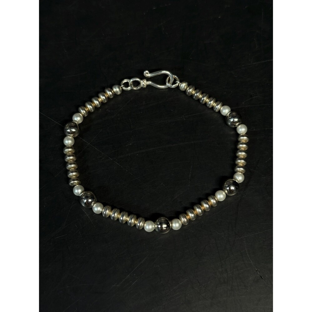 Sterling Silver Pearl Bracelet 925 Beaded 7 Inch Vintage Minimalist